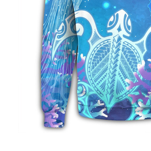 Sweat-shirt unisexe à col rond, imprimé par sublimation, motif tortue, méduse, corail bleu, coupe décontractée, tricoté pour l'hiver - Product Image 4