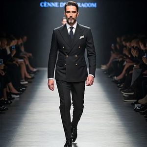 Traje de Negocios para Hombre, Estilo Británico, Negro, de Viscosa/Poliéster, Cuello de Solapa, Antiarrugas, Ropa Formal - Product Image 6