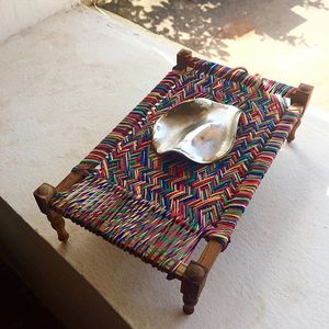Assiette miniature ronde en bois écologique faite à la main avec détails en corde et patchwork floral pour cadeaux - Product Image 6