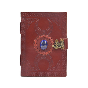 <b>A5</b> Vintage Leather Lock Diary <b>Notebook</b> Moon Embossed Design Stone Button Closure | 100 Pages Handmade Journal Gift OEM Custom - Product Image 5