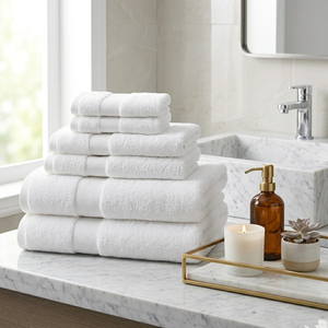 Ensemble de serviettes de luxe 100% coton, 6 pièces, sans torsion, séchage rapide, très absorbantes, serviettes de bain, serviettes de toilette, débarbouillettes - Product Image 1