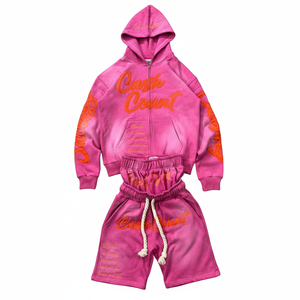 Ensemble de 2 pièces pour homme et femme : sweat-shirt et short personnalisés avec logo brodé, couleur unie, style été. - Product Image 1