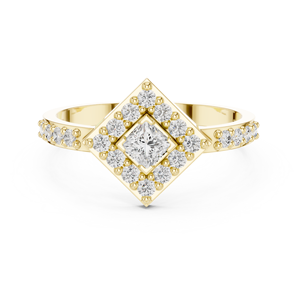 Bague de fiançailles en or jaune avec halo de diamants de laboratoire taille princesse pour femme, bijoux de mariage - Product Image 1