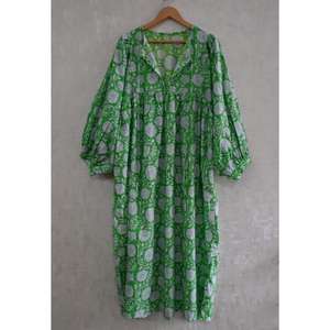 Vestido Maxi Formal de Mujer, 100% Algodón, Estampado Floral, Hecho a Mano, Estilo Boho, Verano, Cuello en V, Manga Abullonada, Encaje, Tela Ligera y Transpirable - Product Image 1