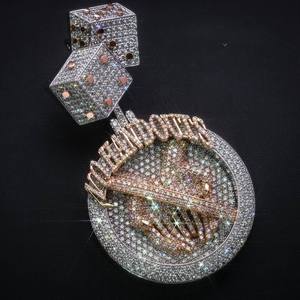 Pendentif personnalisé en moissanite sertie de pierres, breloque ronde en forme de lettre, argent 925 plaqué rhodium, bijoux unisexe - Product Image 3