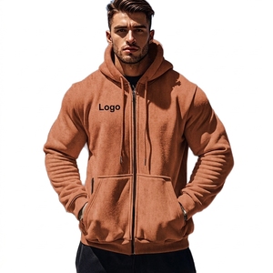 Men's Hooded <b>Zipper</b> <b>Sweatshirt</b> Solid Color Fleece Casual Regular Fit Autumn Wear Front Logo Design - Product Image 5