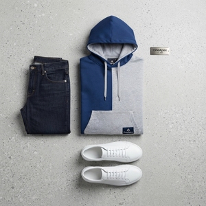 <b>Men's</b> <b>Grey</b> Blue Color Block Hoodie Pullover <b>Sweatshirt</b> Casual Streetwear Fleece Hooded <b>Sweatshirt</b> Custom OEM Clothing - Product Image 5