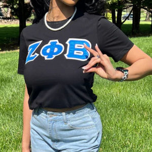 เสื้อยืดตัวอักษรกรีก Zeta Phi Beta สีดำ ทรงผู้หญิง ผ้าฝ้าย 100% ปักตัวอักษรกรีก เสื้อผ้าชมรม แฟชั่นลำลอง - Product Image 6
