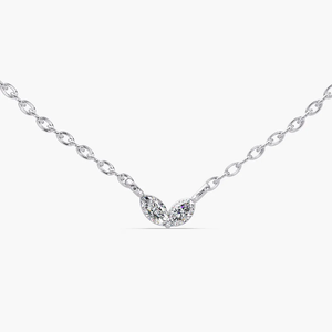 Collar de oro macizo de 10K, 14K, 18K con colgante doble estilo Toi et Moi de diamantes cultivados en laboratorio, diseño de pétalo en arco y diamantes marquesa, joyería para uso diario. - Product Image 2