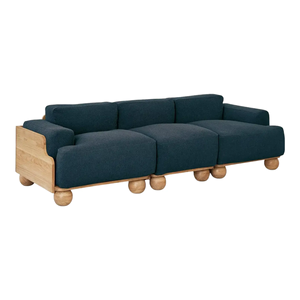 Customized Modern Luxury Solid Wooden Extendable Convertible 3 Seater Long <b>Sofa</b> With Blue Fabric For Home Hotel And Villa - Product Image 2