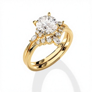 แหวนหมั้นเพชรแล็บโกรว์ทองคำ 14K สีเหลือง พร้อมแหวนแต่งงานรูปตัววีโค้งแบบเชฟรอนเข้าชุดสำหรับผู้หญิง - Product Image 1