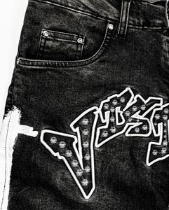 Custom Manufacturer Baggy Streetwear Distressed Embroidery Vintage Acid Wash Denim Shorts <b>Jeans</b> Rhinestone <b>Men</b> Jorts - Product Image 2