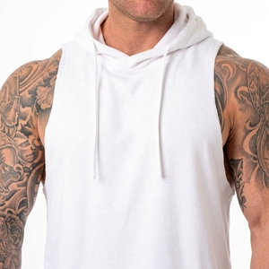 Prix d'usine, logo personnalisé, débardeur à capuche sans manches pour homme, couleur unie, tricoté, vêtements décontractés avec poches - Product Image 5