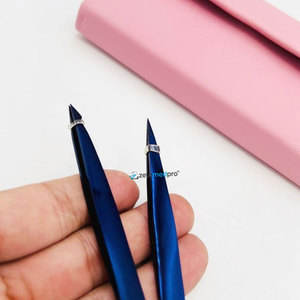 Purple Plasma Stainless Steel Brow Cosmetic Tweezers Scissor Set Customized Hair Plucking Beauty <b>Tools</b> Pink <b>Leather</b> Pouch Logo - Product Image 3