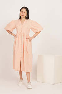 Vestido Midi de Gasa con Estampado Floral, Cuello en V, Manga Corta, Estilo Boho, Corte en A, Ajuste Holgado, Cintura Imperio, para Uso Diario, Vestido Casual de Verano - Product Image 2