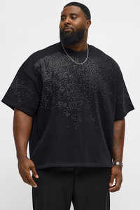 Camiseta de hombre de algodón 100% de alto gramaje con pedrería, corte holgado y extragrande, de secado rápido y ecológica, de fabricante de ropa urbana. - Product Image 2