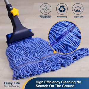 Mop a filo intrecciato con estremità ad anello, in cotone resistente, per uso commerciale e industriale, con asta telescopica in ferro e morsetto a ganascia per la pulizia dei pavimenti - Product Image 2