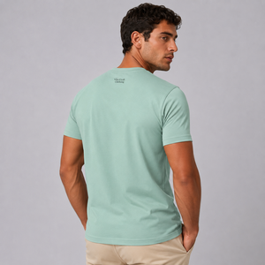 T-shirt décontracté pour homme en toile de polyester/coton vert menthe, coupe classique, col en V, manches courtes, respirant, écologique, séchage rapide - Product Image 3