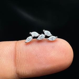 Botanical 14K Gold Lab Grown Diamond Leaf Ear Climber Marquise <b>Stud</b> Earrings For Conch <b>Helix</b> Cartilage Piercing Jewelry - Product Image 2
