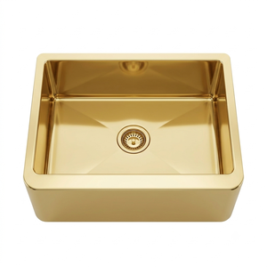 Évier de cuisine rectangulaire en laiton doré, à cuve unique, à encastrer sous plan, avec panier d'égouttoir, personnalisé pour hôtels et commerces, équipement sanitaire métallique - Product Image 1