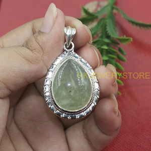 Colgante de Plata con Gema de Prehnita Natural, Hecho a Mano, Cabujón en Forma de Lágrima, Joyería de Cristal Curativo, Colgante de Diseño Vintage Unisex - Product Image 5