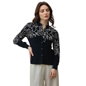 Camisa de Rayón Bordada para Mujer, Manga Larga, Cierre de Botones, Bordado Floral, Estilo Casual y de Oficina - Product Image 1