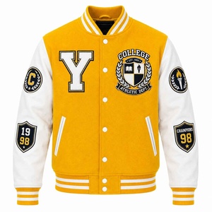 Veste universitaire pour homme de haute qualité, broderie chenille, manches en cuir, col montant, motif lettres, personnalisable - Product Image 1
