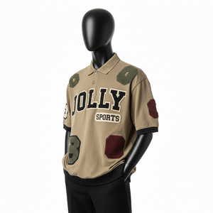 Polo en coton mélangé épais 230 GSM pour homme, kaki, design sportif avec empiècements, logo brodé, personnalisable, évacuation de l'humidité - Product Image 4