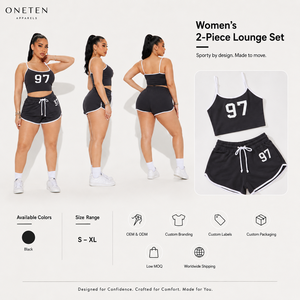 ชุดเซ็ทเสื้อครอปและกางเกงขาสั้นลายทาง 2 ชิ้นสำหรับผู้หญิงจาก ONETEN APPARELS สีดำ เนื้อผ้าถักสแปนเด็กซ์ยืดหยุ่นสูง ระบายอากาศได้ดี - Product Image 1