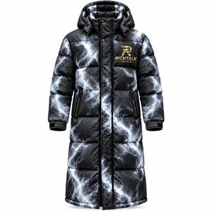 <b>Men's</b> <b>Long</b> Hooded <b>Puffer</b> Jacket Flame Print Windproof Thick Winter Sporty Zipper Closure Polyester Wadding - Product Image 2