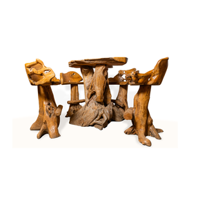 ARTERRA Premium Eco-Friendly Antique Rustic Teak Root Bar <b>Table</b> Set <b>with</b> Handcrafted <b>Stools</b> for Hotel Bar Cafe & Resort - Product Image 1