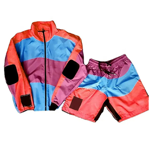 Ensemble de survêtements coupe-vent légers et imperméables en polyester et nylon pour hommes, avec logo, couleur contrastante, pour l'extérieur, vente en gros - Product Image 1