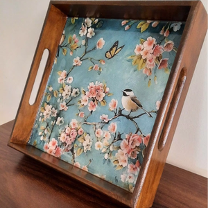 Bandeja Rectangular Hecha a Mano, Bandeja Única de Madera con Esmalte Impreso en MDF, para Servir en el Hogar y la Cocina, Procedente de la India, para Uso con Alimentos - Product Image 1