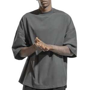T-shirt à manches courtes pour homme, coupe classique, couleur unie, col rond, décontracté, 100% coton, respirant, toile lavée, 180 grammes - Product Image 1