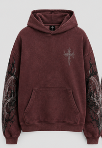 Sweat-shirt à capuche gothique bordeaux pour homme, imprimé ailes et croix, en molleton, coupe oversize, pour l'automne - Product Image 2
