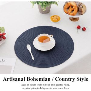 Set di 6 tovagliette rotonde in poliestere intrecciato da 15 pollici, lavabili, per interni/esterni, per tavolo da pranzo. - Product Image 6