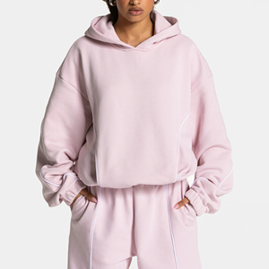 Sweat-shirts à capuche surdimensionnés à épaules tombantes avec broderie personnalisée contrastante pour femmes, essentiels pour femmes - Product Image 2