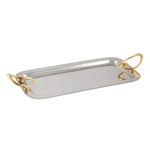 Bandeja Rectangular de Acero Inoxidable con Asas Doradas y Borde Perforado, para Servir Comida, Café y Postres en Hoteles y Restaurantes - Product Image 1