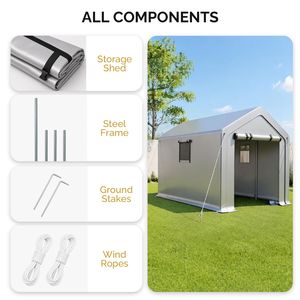 Capanno da Giardino in Metallo Resistente 8x10 FT, Tenda per Biciclette da Esterno con 2 Finestre Avvolgibili per Uso in Giardino - Product Image 3