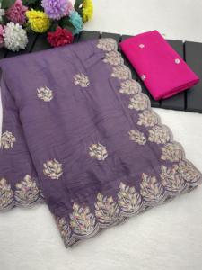 Indian Stunning Gold Crush with Embroidery and Multi Thread Work Fancy Saree for Wedding Occasion and Party for Women Wear - Product Image 5