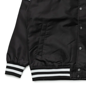 Men's Black Varsity Jacket Hooded Design Waterproof Polyester Sleeves Embroidered Patches Front Logo Casual Winter Wear Sherpa - Product Image 4