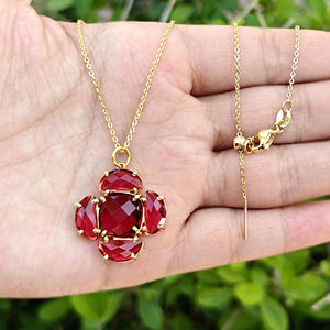 High quality <b>necklace</b> checker cut <b>ruby</b> quartz designer pendant <b>necklace</b> brass 18k gold plated prong set multi gemstone <b>necklace</b> - Product Image 2