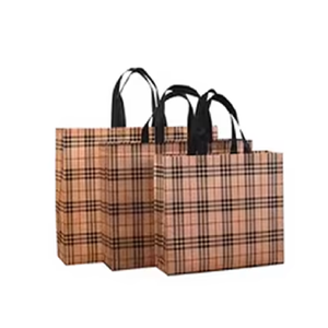 non woven reusable tote <b>bag</b> plaid pattern shopping carry <b>bag</b> grocery retail packaging promotional <b>medium</b> size fabric handles - Product Image 6