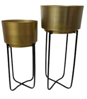 Set Pot Tanaman Modern dari Logam dengan Dudukan Besi Hitam Lapisan Emas, Pot Bunga Indoor Outdoor, Penyangga Tanaman Lantai Tinggi untuk Ruang Tamu.