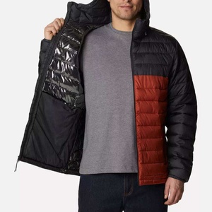 Blouson matelassé à capuche pour homme, color block rouge et noir, coupe-vent, fermeture éclair, manteau d'hiver décontracté, coupe régulière 2026 - Product Image 3