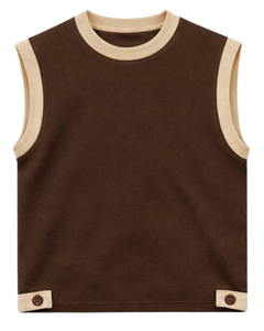 Men Brown Sleeveless Tank Top And Shorts <b>Set</b> Casual Summer Cotton Outfit Beige Trim Drawstring Two Piece <b>Set</b> Classic Fit - Product Image 1