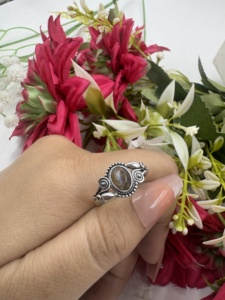 Natural Labradorite Stone Brass Silver Plated Handmade Gemstone Trendy <b>Statement</b> Cocktail <b>Ring</b> for Unisex - Product Image 1