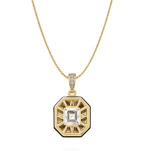 Minimal Lab Grown Diamond Pendant Necklace Art Deco Design 9K 10K Yellow Solid Gold Baguette Asscher Diamond Pendant Necklace - Product Image 3