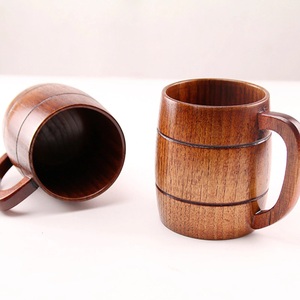 Handmade Wooden Beer Mug Barrel Shape Cup with Handle Vintage <b>Drinkware</b> for Home Bar Restaurant - Product Image 1