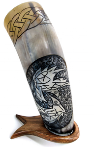Best Quality Authentic Viking Style Agate Beer Drinking Horn <b>Mug</b> Custom Logo Eco-Friendly Carved Iron <b>Stand</b> Animal Design - Product Image 2